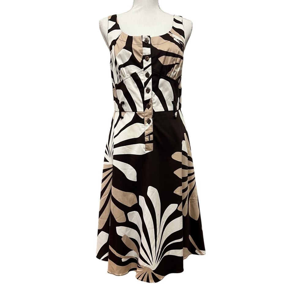 Sandra Darren Mod Floral Dress Size 8 Brown White Stretch Fit N Flare Add a Belt
